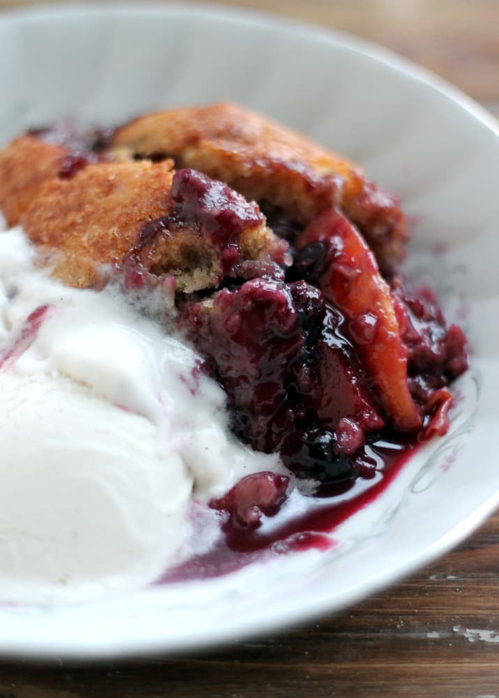 Brown sugar peach blueberry cobbler