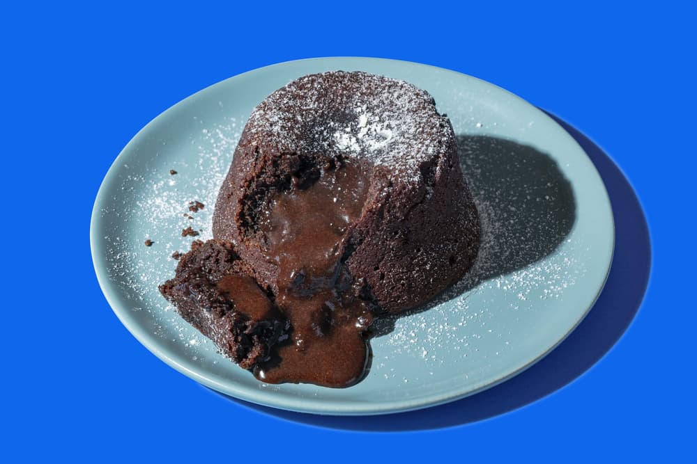 Molten chocolate almond cake