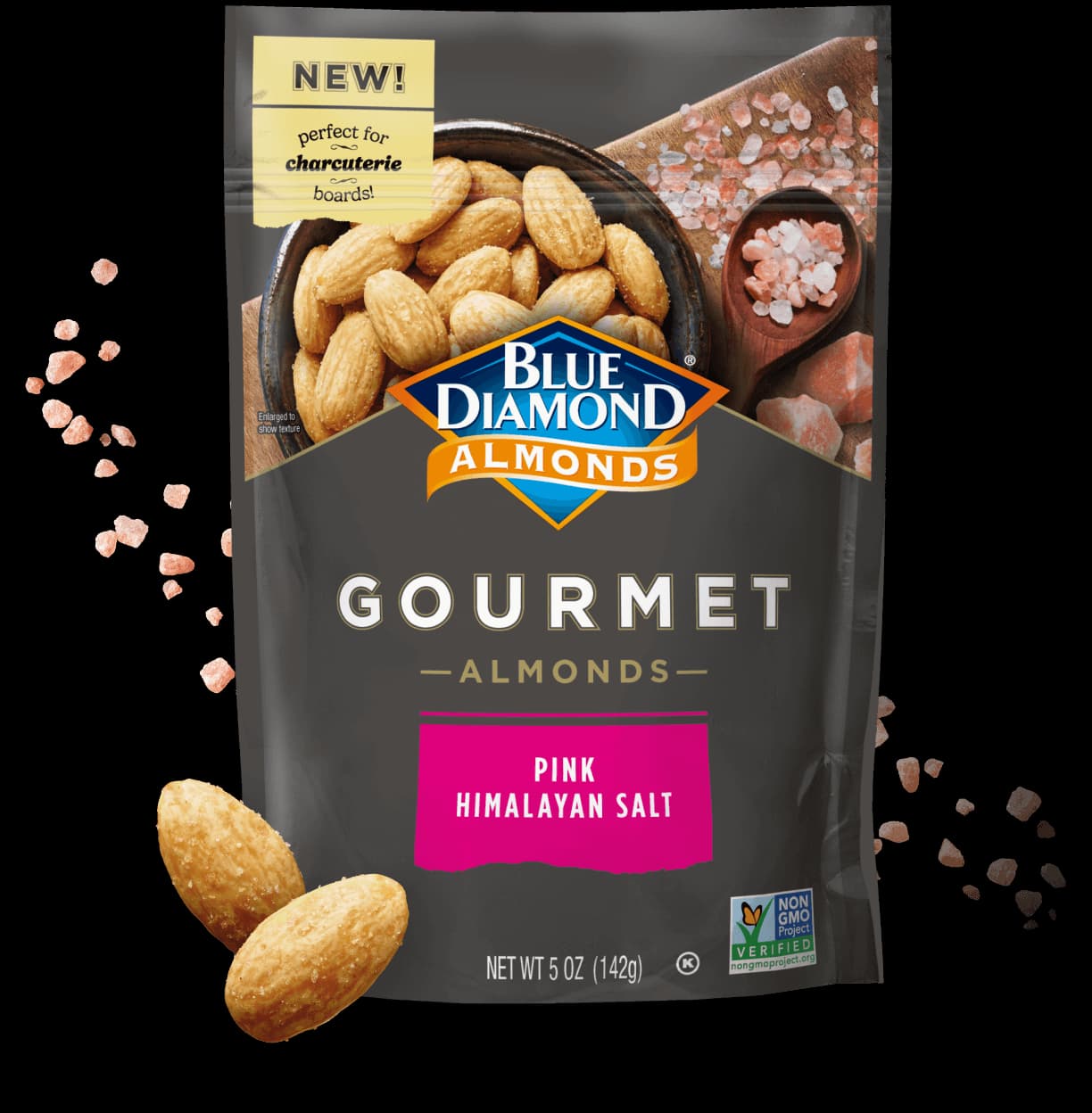 5oz bag of Gourmet Pink Himalayan Salt almonds