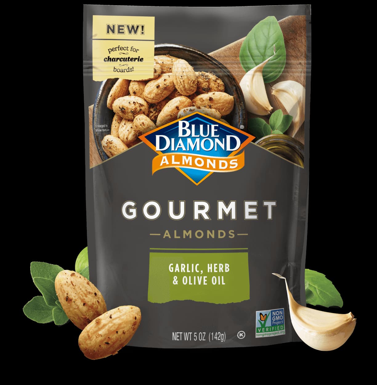 5oz bag of Gourmet Garlic, Herb & Olive Oil almonds